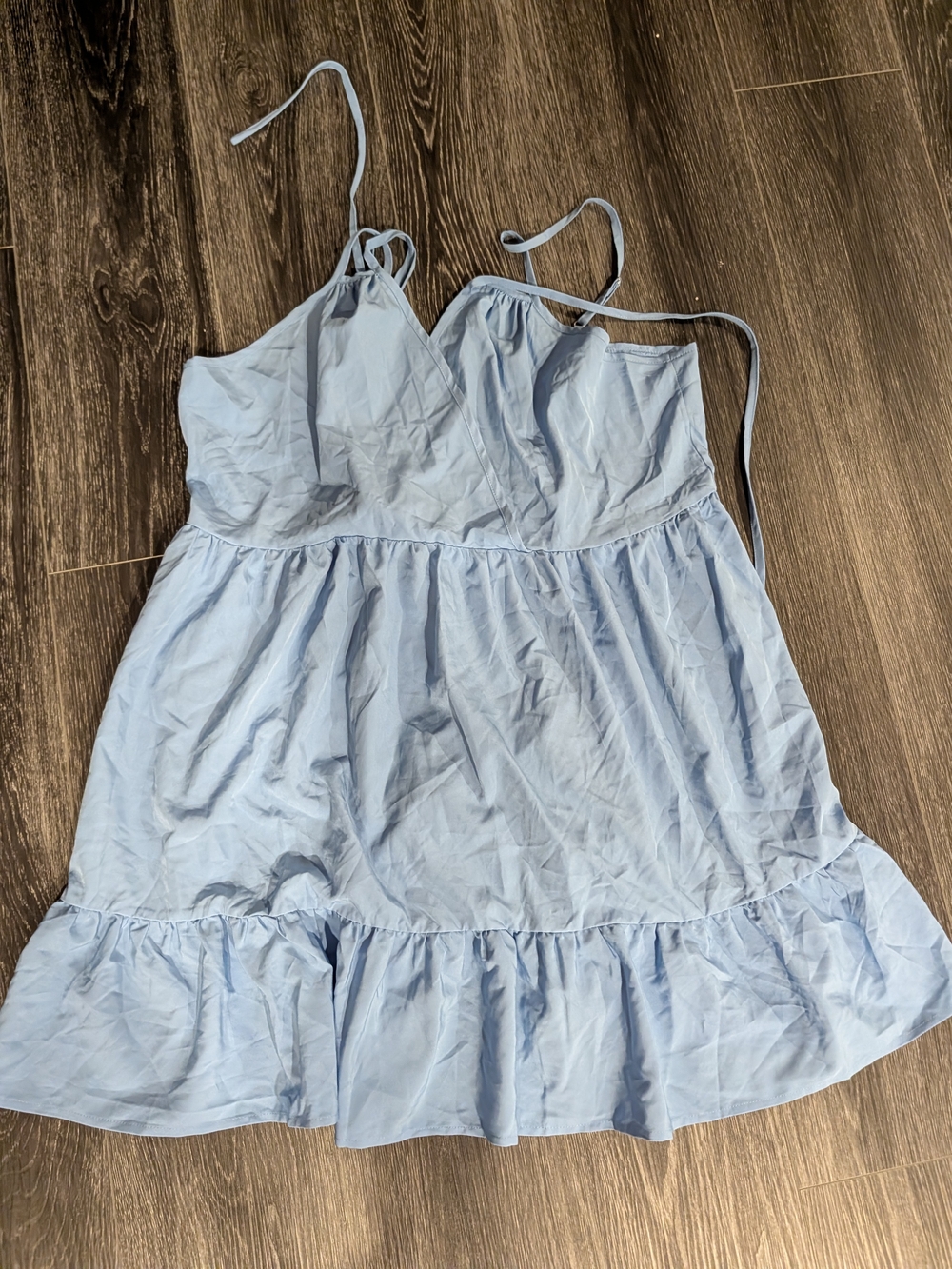 Light Blue Ruffle-Hem Spaghetti Strap Dress
